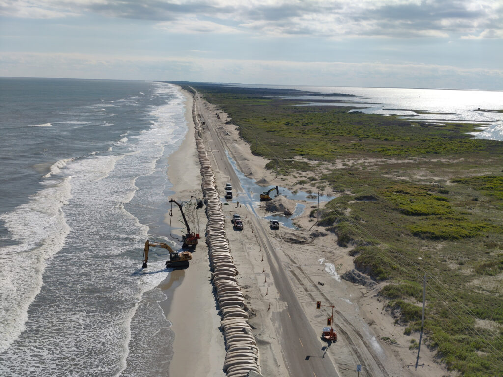 NCDOT works to protect N.C. Highway 12 on northern Ocracoke Island after a storm. © National Park Service