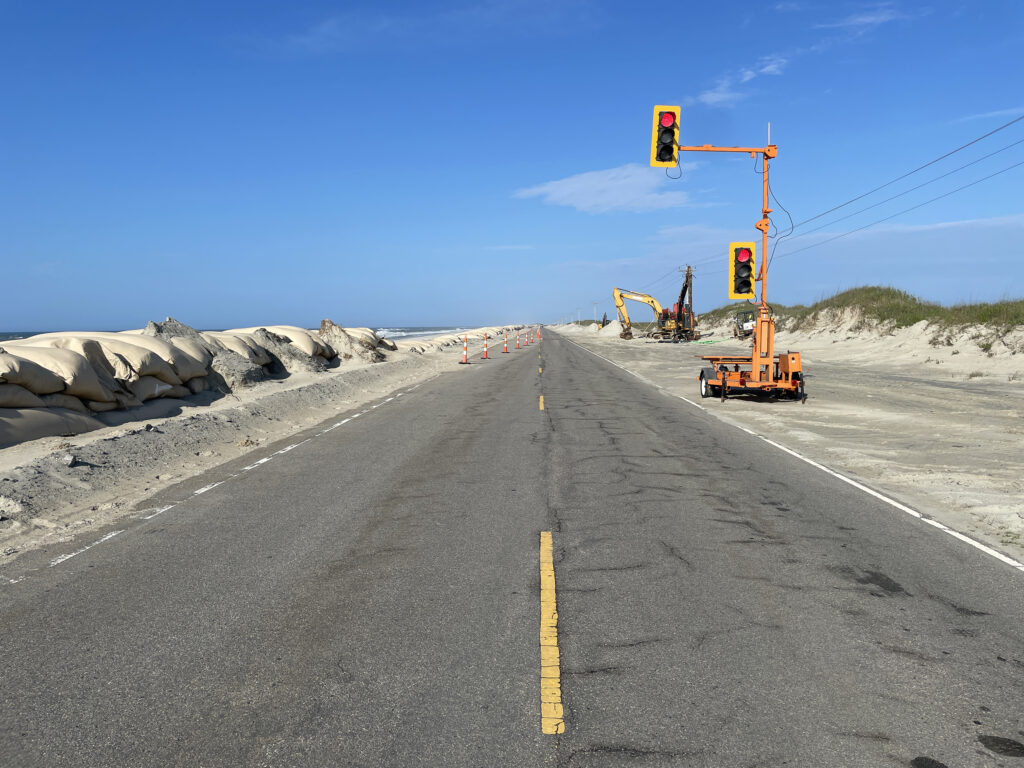NCDOT works to protect N.C. Highway 12 on northern Ocracoke Island after a storm. © National Park Service