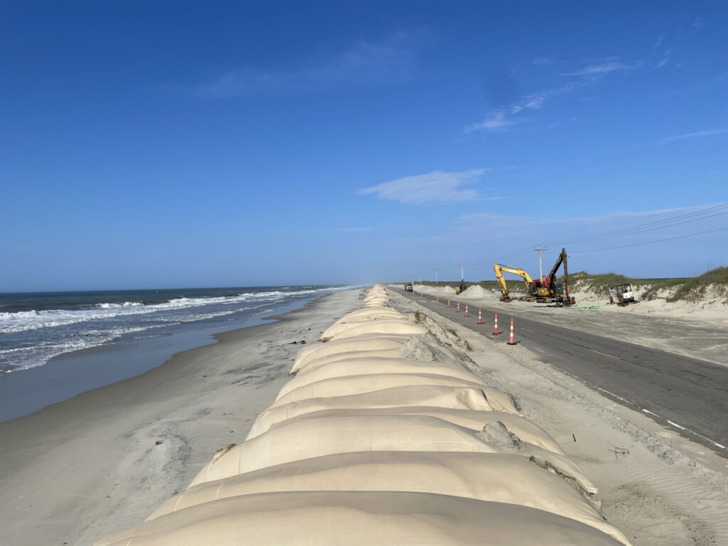 NCDOT works to protect N.C. Highway 12 on northern Ocracoke Island after a storm. © National Park Service