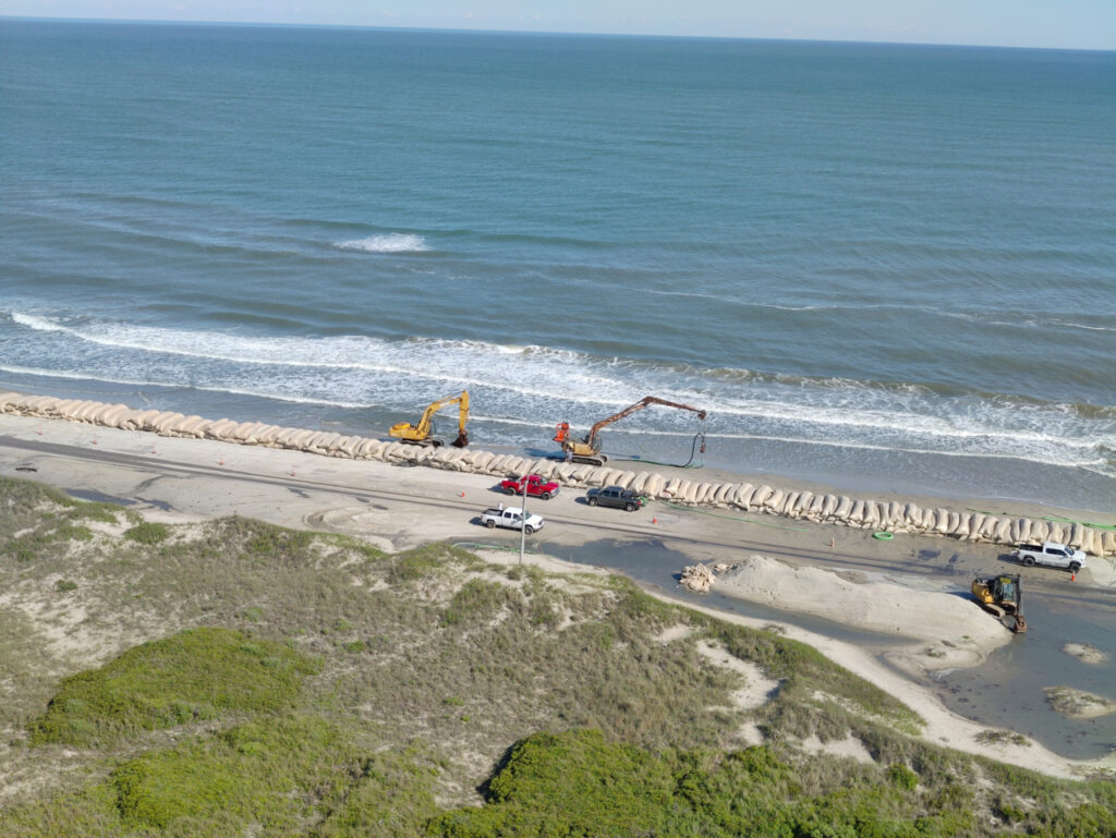 NCDOT works to protect N.C. Highway 12 on northern Ocracoke Island after a storm. © National Park Service